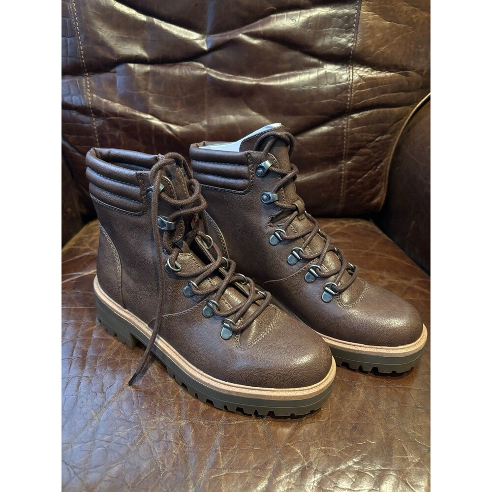 Women's Brown Vegan Leather Festival Lace Up Combat Boots by Indigo Rd. Sz 6 NEW